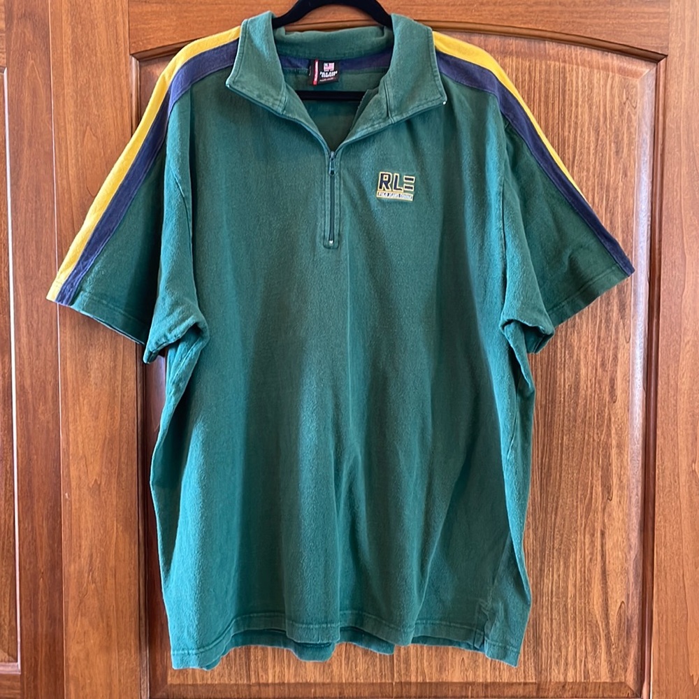 Vintage Ralph Lauren Polo Jeans Zip Polo Shirt Green Yellow RL Logo Size 2XL